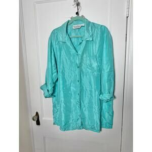 Vintage 80s Diane Von Furstenberg Teal Blue Oversized Silk Top Women's Plus 1x